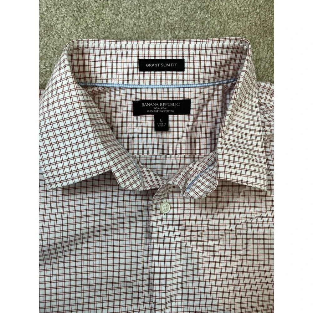 Banana Republic Men’s Shirt Plaid Long Sleeves Size L 100%‎ Cotton Stretch